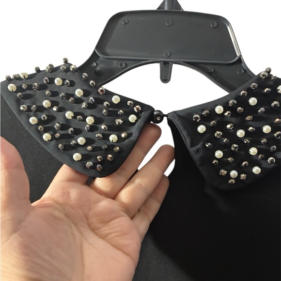 Vivienne Tam Black Dress W/Pearl and Bead Embellishments Mary Jane Collar M - Picture 5 of 9
